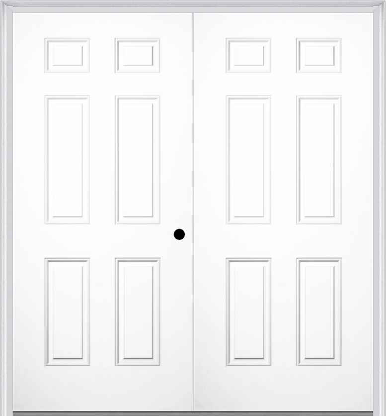 MMI TWIN/DOUBLE 6 PANEL 6'8" FIBERGLASS SMOOTH EXTERIOR PREHUNG DOOR 21